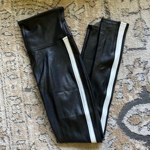 Spanx Faux Leather White Stripe Leggings
